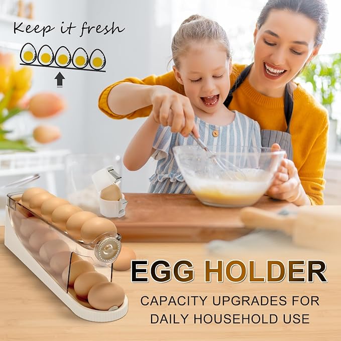 egg holder for fridge-Auto Rolling Fridge Egg Organizer,egg dispenser for refrigerator,Egg preservation rack,Egg Storage Rack for Kitchen,egg container refrigerator (maize-yellow, 2pcs)