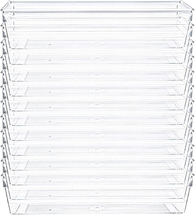Kingrol 12 Pack Clear Drawer Organizers, 9 x 3 x 2 Inch Drawer Divider Storage Bins, Desk Storage Box Set for Kitchen Bedroom Bathroom Office Craft Supplies