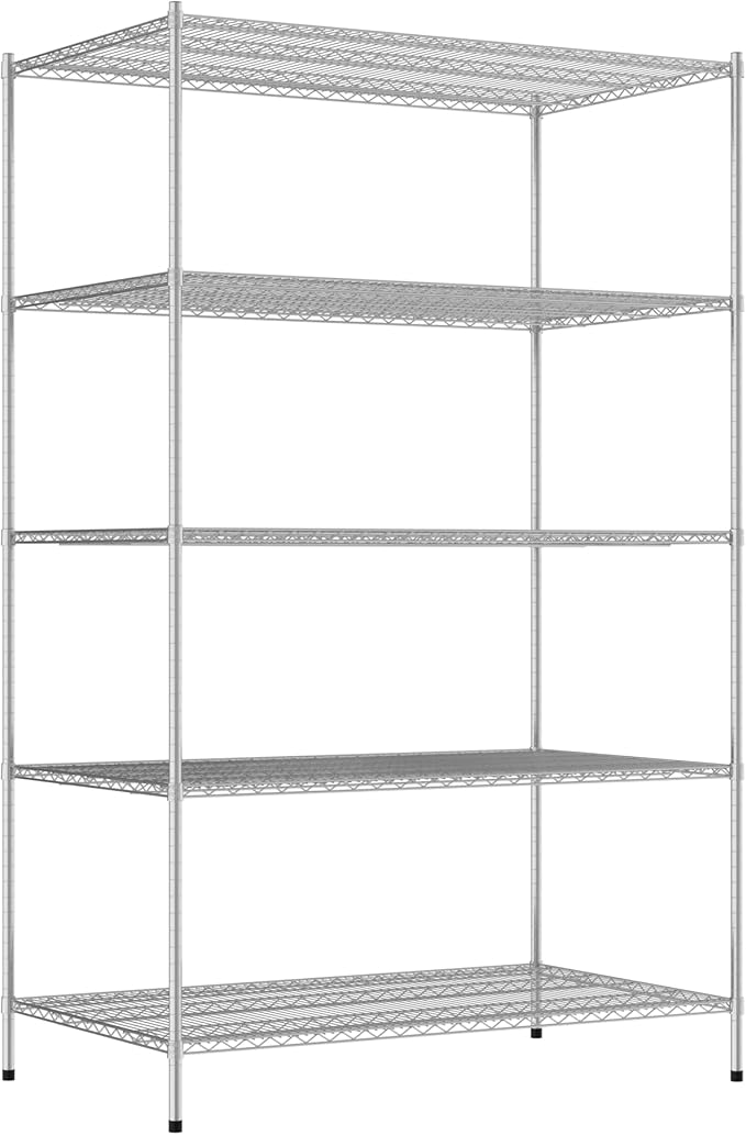 Commercial NSF Listed Chrome Stationary Wire Shelving Kit 36" x 60" x 96", with 5 Shelves Perfect for Warehouse, Walk-in Refrigerator, Freezer, Grocery Store, Restaurant, Dishroom