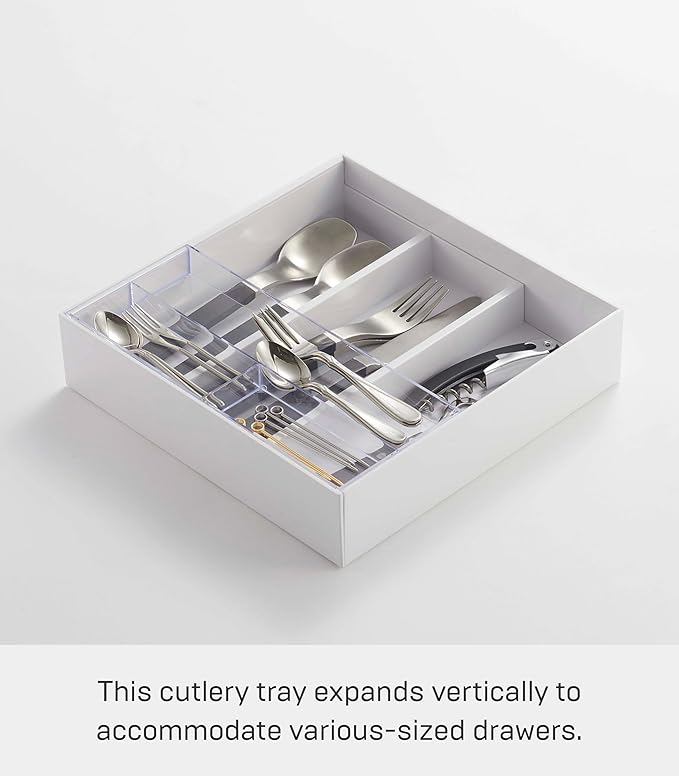 YAMAZAKI Home Tower Expandable Cutlery Drawer Organizer - Kitchen Silverware Utensil Storage Tray - Abs Plastic
