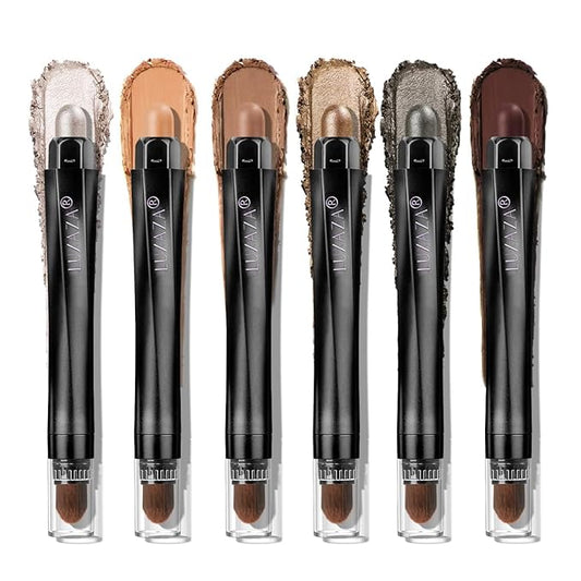 Neutral Eyeshadow Stick Makeup 6PCS Set, Metallic Shimmer Matte Cream Eye Shadow Eyeliner Brightener Pencil Crayon - BROWN LATTE