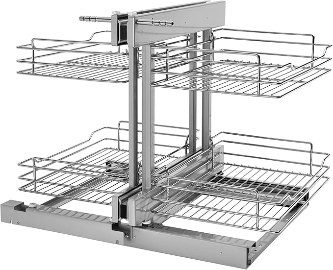 Rev-A-Shelf Chrome Two-Tier Wire Bottom Optimizer w/Soft-Close for 15" Blind Corner Cabinet Openings, Storage Organizer with 4 Shelves, 5PSP-15SC-CR