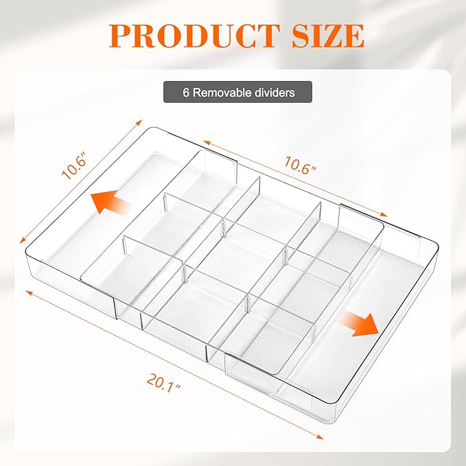 1 Pcs Expandable Acrylic Drawer Organizers 9 Square Grid Adjustable Clear Drawer Dividers Organizer for Desk, Makeup, Jewelry, Office, Kitchen Supplies (Small)