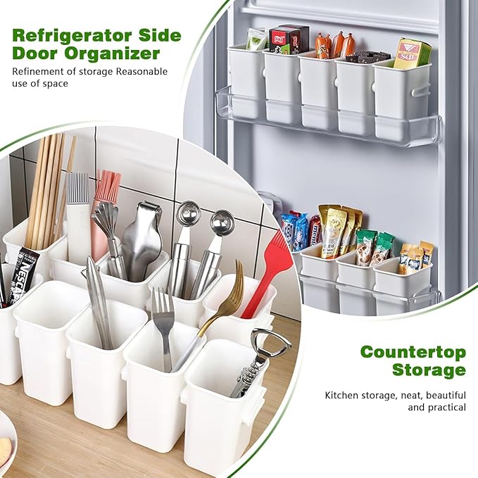 6 Pieces Refrigerator Door Organizer, Plastic Refrigerator Side Door Storage Containers with Side Snap, BPA-Free, Space-Saving Organizer Bins for Refrigerator, Kitchen Cabinet, Bathroom (White)