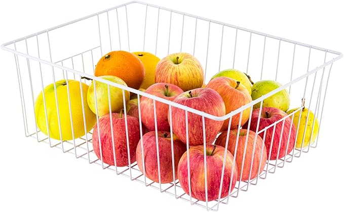 Y.Z.Bros 16" L x 12" W Wider Freezer Storage Organizer Baskets Container, Deep Metal Wire Chest Upright Refrigerator Divider with Built-in Handles for Cabinet, Pantry, Closet, Kitchen