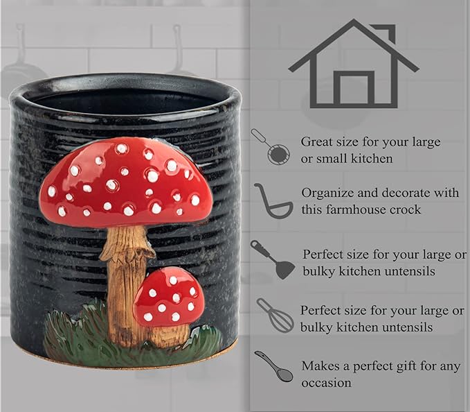 Mushroom Kitchen Utensil Holder For Countertop Ceramic Utensil Holder For Kitchen Counter Large Cooking Utensil Utensil Crock Holder Spatula Holder Utensil Organizer For Countertop