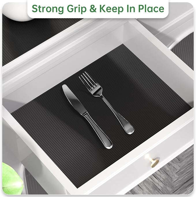 Shelf and Drawer Liner for Kitchen Cabinet, Non-Adhesive 12in x 360in Waterproof Durable Thickened EVA Material Easy-to-Cut Contact Paper Non Slip Mat for Refrigerator, Cupboard, Dresser