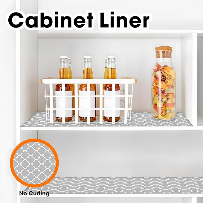 GOPAS Drawer and Shelf Liner for Kitchen Cabinets Non-Adhesive Cabinet Liners for Shelves Strong Grip Non Slip Waterproof Cupboard Liner for Dresser Refrigerator, Bathroom, Flower,17.5IN X 10FT