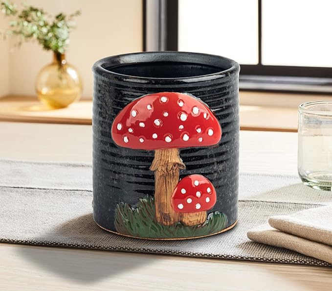 Mushroom Kitchen Utensil Holder For Countertop Ceramic Utensil Holder For Kitchen Counter Large Cooking Utensil Utensil Crock Holder Spatula Holder Utensil Organizer For Countertop