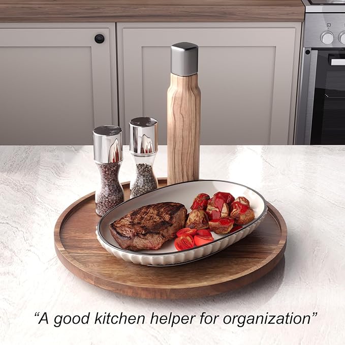 Lazy Susan Organizer for Kitchen,Acacia Wood Turntable for Cabinet, Pantry, Table, Countertop, Vanity, Spice Rack（Large）