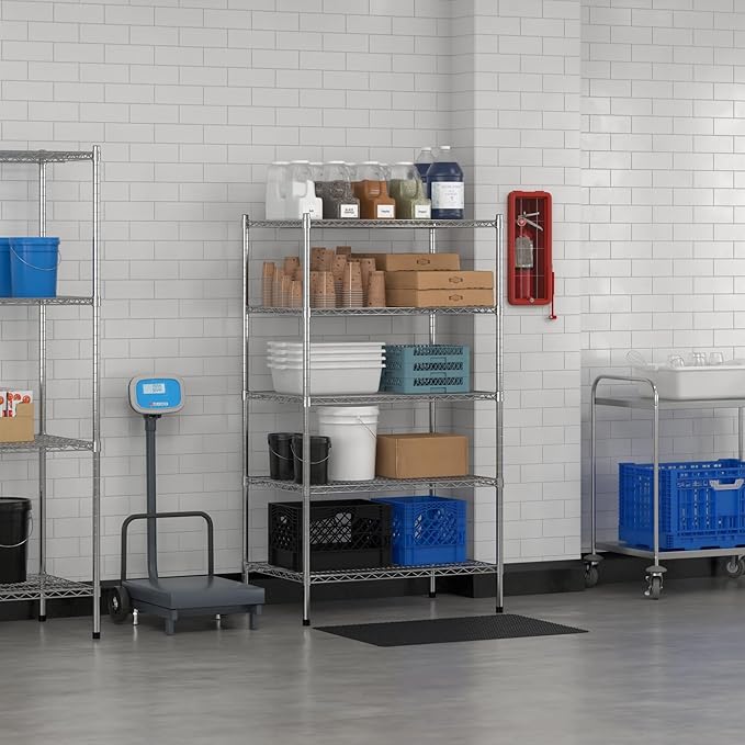 Commercial NSF Listed Chrome Stationary Wire Shelving Kit 24" x 36" x 64", with 5 Shelves Perfect for Warehouse, Walk-in Refrigerator, Freezer, Grocery Store, Restaurant, Dishroom