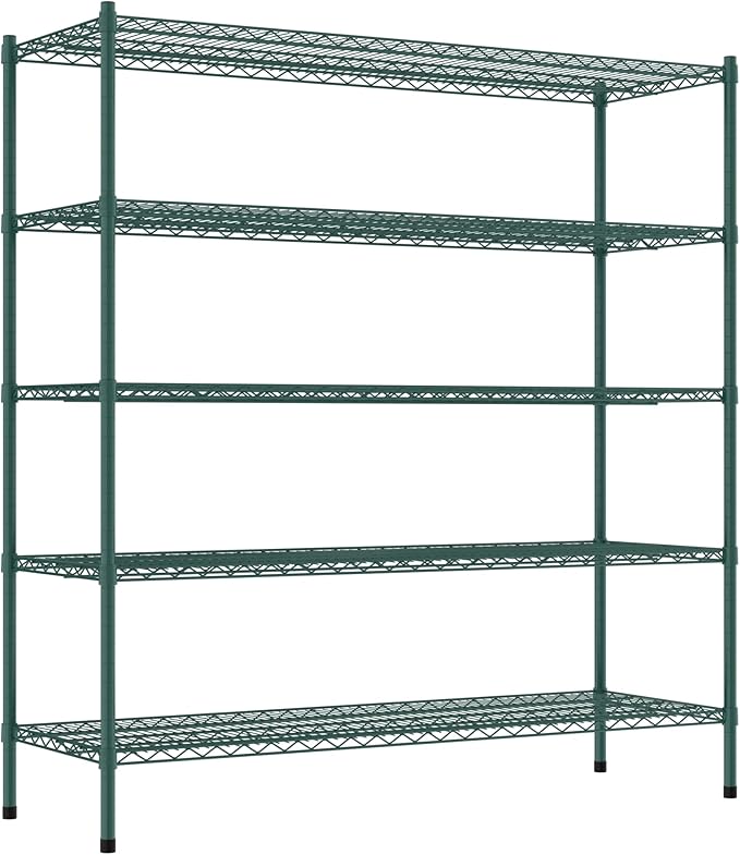 Commercial NSF Listed Green Epoxy Stationary Wire Shelving Kit 21" x 60" x 64", with 5 Shelves Perfect for Warehouse, Walk-in Refrigerator, Freezer, Grocery Store, Restaurant, Dishroom