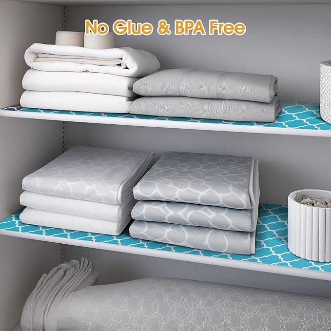 Shinlendid Shelf and Drawer Liner for Kitchen Cabinets Non-Adhesive, Strong Grip Non-Slip Thickened Cabinet Liners for Shelves, Waterproof Mats for Dresser Cupboard, Green/White, 23 in x 30 Feet