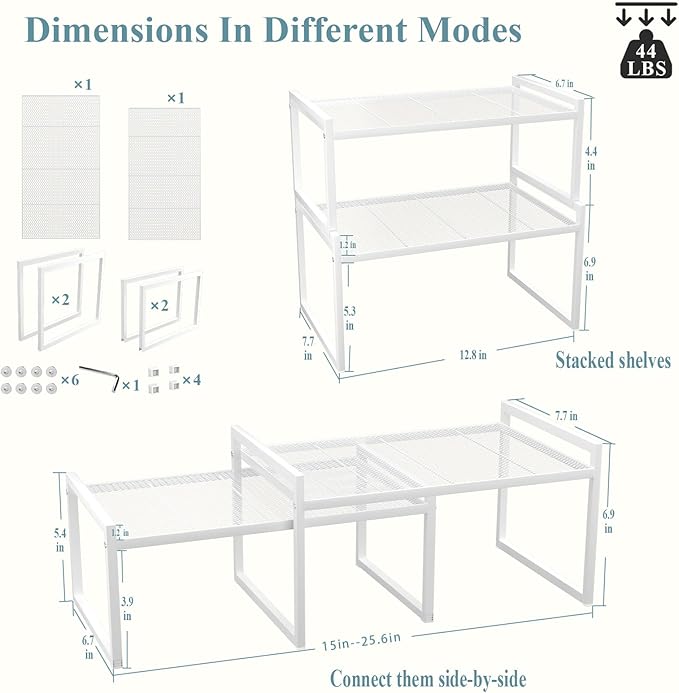 Set of 2 Cabinet Organizers 16.6''W 44 LBS Load Capacity Heavy Duty Kitchen Pantry Shelves Counter Countertop Storage Racks