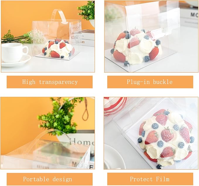 25 Pcs 6x6x5 Inch Clear Cake Boxes with Handle & Cake Boards, Easy Carrying Plastic Cake Containers, Cake Holder Carriers for Birthday Christmas Birthday Wedding, Party, Gift
