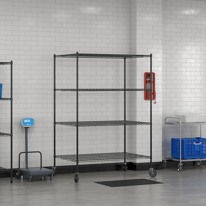 Commercial NSF Listed Black Epoxy Mobile Wire Shelving Kit 36" x 54" x 80", with 4 Shelves Perfect for Warehouse, Walk-in Refrigerator, Freezer, Grocery Store, Restaurant, Dishroom