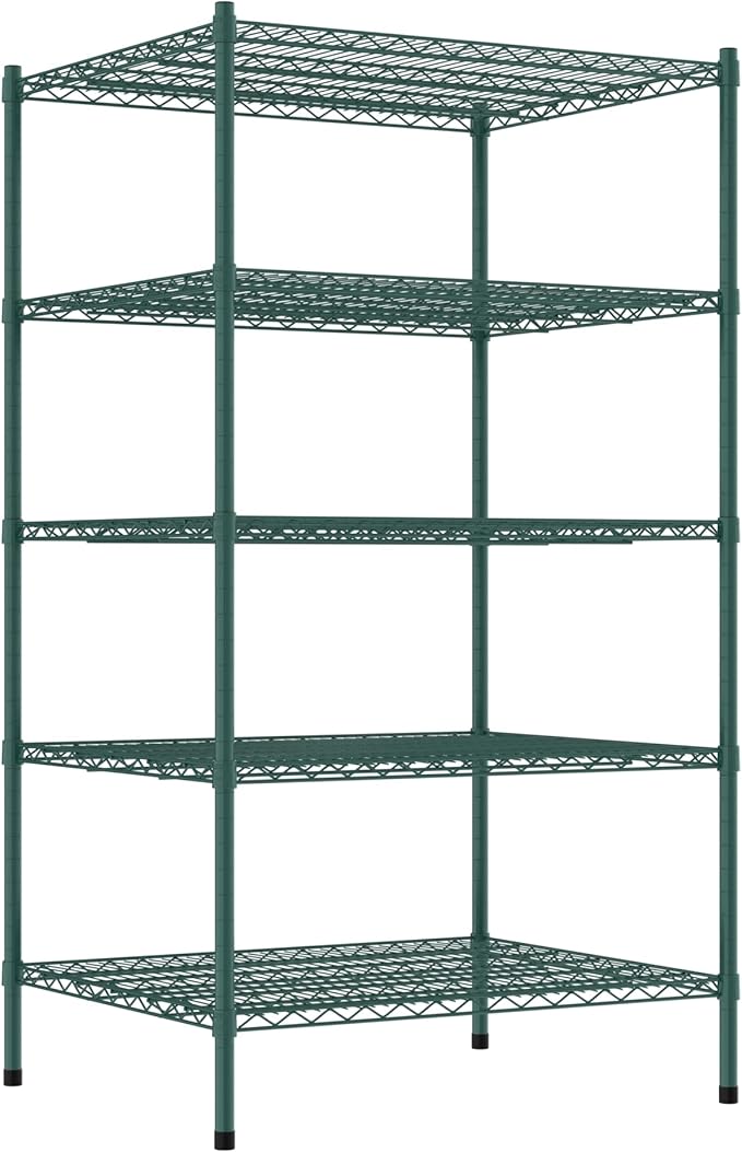Commercial NSF Listed Green Epoxy Stationary Wire Shelving Kit 30" x 36" x 64", with 5 Shelves Perfect for Warehouse, Walk-in Refrigerator, Freezer, Grocery Store, Restaurant, Dishroom