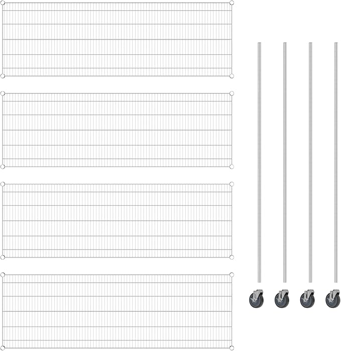 Commercial NSF Listed Chrome Mobile Wire Shelving Kit 24" x 72" x 80", with 4 Shelves Perfect for Warehouse, Walk-in Refrigerator, Freezer, Grocery Store, Restaurant, Dishroom