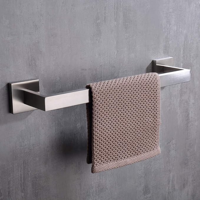 TASTOS 16 Inch Towel Bar Rack Brushed Nickel, Stainless Steel Modren Square Towel Holder for Bathroom Kitchen Wall Mounted