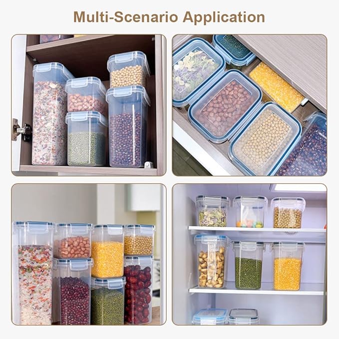 7 Pcs Airtight Food Storage Containers with Lids, Stackable Design Kitchen Canister Set for Cereal Snack Noodle Nut Pasta Flour Rice