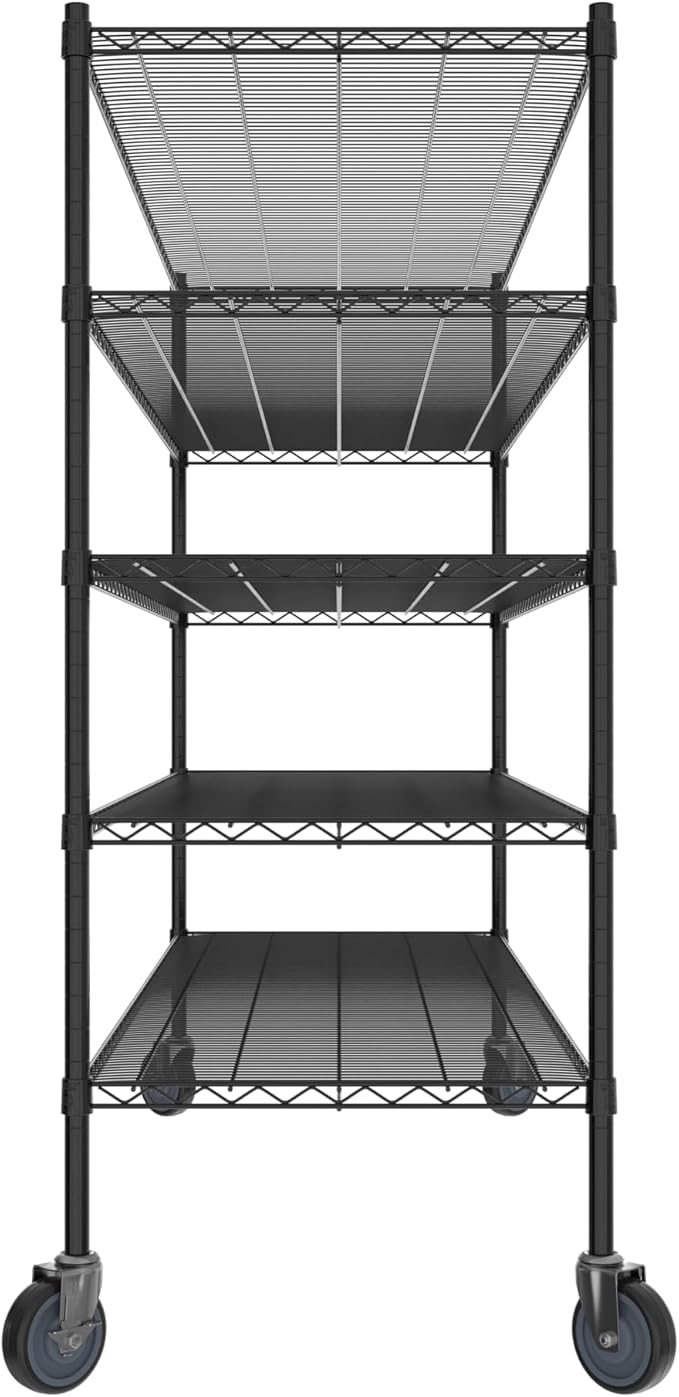Commercial NSF Listed Black Epoxy Mobile Wire Shelving Kit 24" x 72" x 60", with 5 Shelves Perfect for Warehouse, Walk-in Refrigerator, Freezer, Grocery Store, Restaurant, Dishroom