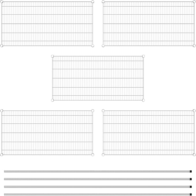 Commercial NSF Listed Chrome Stationary Wire Shelving Kit 24" x 48" x 96", with 5 Shelves Perfect for Warehouse, Walk-in Refrigerator, Freezer, Grocery Store, Restaurant, Dishroom