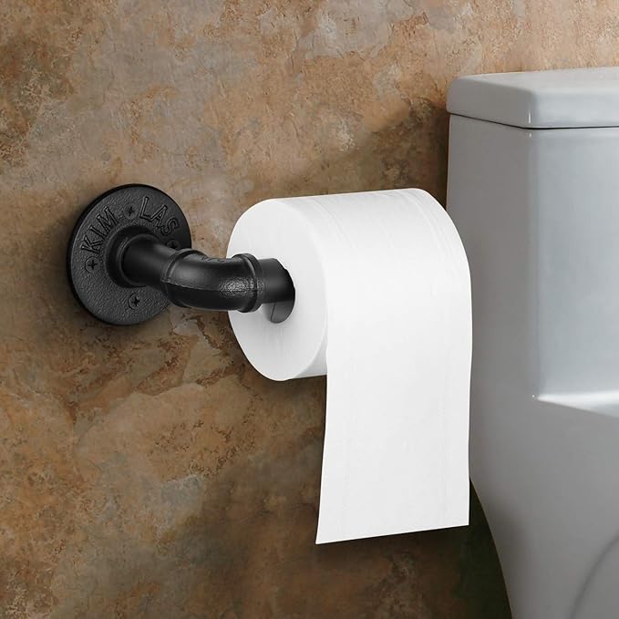Elibbren Industrial Pipe Toilet Paper Holder, Heavy Duty DIY Vintage Rustic Iron Roll Tissue Wall Mounted Paper Holder Towel Racks with Hardware for Bathroom, Kitchen, Bedroom, Hallway, Black, 1 Pack