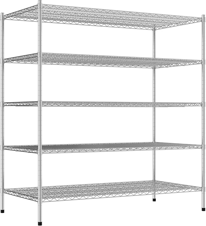 Commercial NSF Listed Chrome Stationary Wire Shelving Kit 30" x 60" x 64", with 5 Shelves Perfect for Warehouse, Walk-in Refrigerator, Freezer, Grocery Store, Restaurant, Dishroom