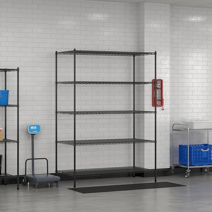 Commercial NSF Listed Black Epoxy Stationary Wire Shelving Kit 30" x 60" x 86", with 5 Shelves Perfect for Warehouse, Walk-in Refrigerator, Freezer, Grocery Store, Restaurant, Dishroom