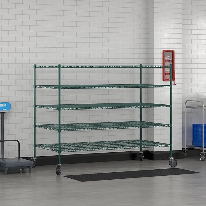 Commercial NSF Listed Green Epoxy Mobile Wire Shelving Kit 36" x 72" x 60", with 5 Shelves Perfect for Warehouse, Walk-in Refrigerator, Freezer, Grocery Store, Restaurant, Dishroom