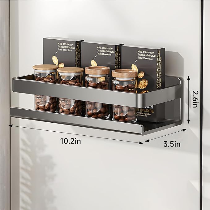 4 Pack Magnetic Shelf Include Magnetic Spice Rack for Refrigerator,Magnetic Paper Towel Holder,Magnetic Hooks,refrigerator side rack Space-saving design,Small Space Organization