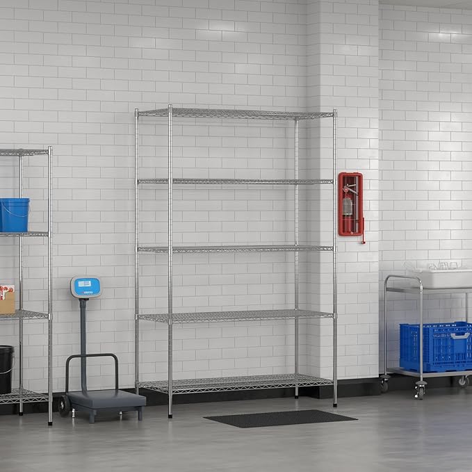 Commercial NSF Listed Chrome Stationary Wire Shelving Kit 24" x 54" x 86", with 5 Shelves Perfect for Warehouse, Walk-in Refrigerator, Freezer, Grocery Store, Restaurant, Dishroom