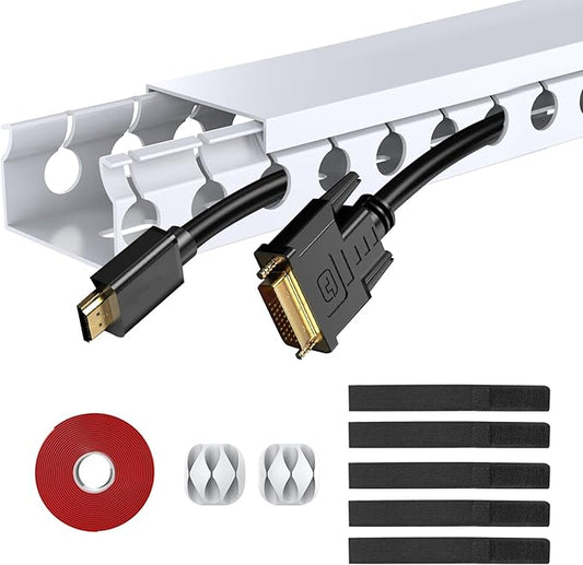ENONCI Updated White Cable Raceway Kit, 31(2x15.5 inch Open Slot Wire Covers for Cords, Cable Management System to Hide Under Desk/TV/Computer/Net/Power Cords (Pack 2)