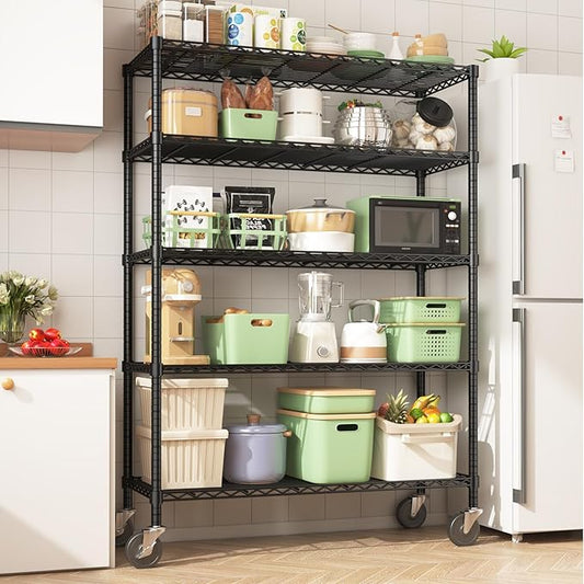MODCART 48" W x 20" D x 72" H Wire Shelving Unit with Lockable Wheels, 5-Tier Heavy Duty Garage Shelves, 400 lbs Per Shelf Capacity, Industrial Storage Rack for Garage Pantry Kitchen