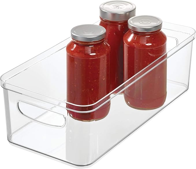 iDesign BPA-Free Plastic Crisp Large Pantry and Fridge Organizer with Easy to Grip Integrated Handles for Kitchen, Fridge, Freezer, Pantry and Cabinet Organization, 16" x 8" x 5", Clear