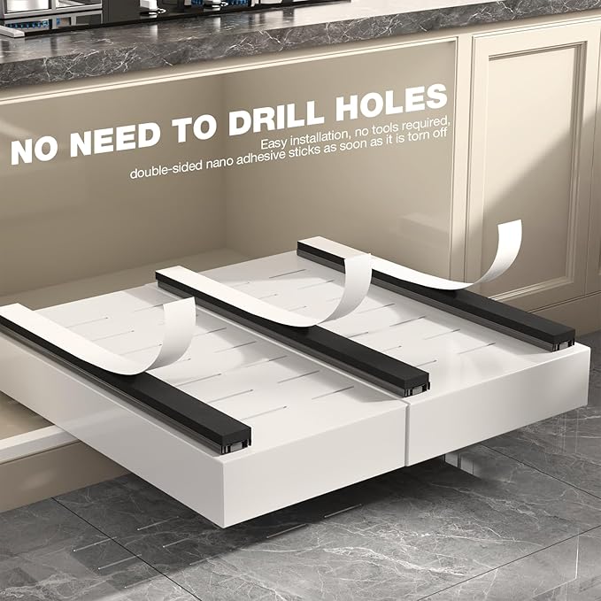 4 Pack Pull Out Cabinet Organizer 22" Deep,Full Extension 3 Slide Rails Slide Out Drawers With Raising Pad for Framed Cabinets,Expandable Width (12.3"-20.5"),No Drill Roll Out shelf,White