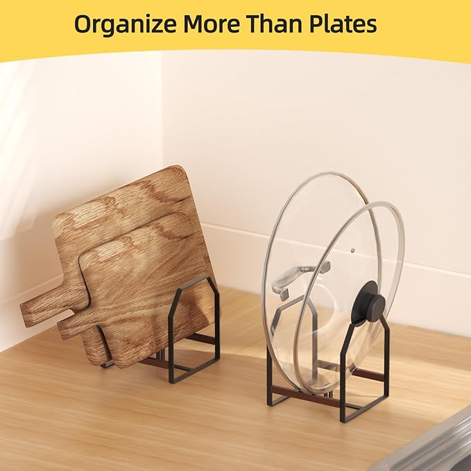 2 Pack Small Kitchen Plate Organizer, Metal Dish Racks for Apartment, Small Family, or Countertop Use – Fits 6"–10" Plates, Black