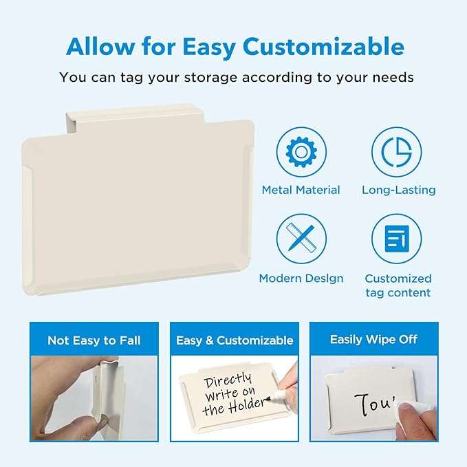 trohestar Metal Pantry Baskets Labels Clip On for Storage Bins | Edge Fold-Cream (Edge Fold-Cream, 8 Metal Label Clip)