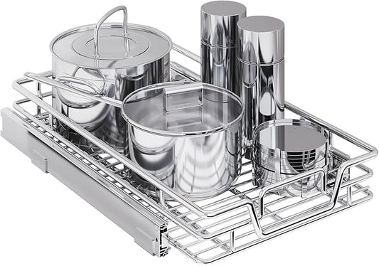 Kitchen Cabinet Pull Out Shelf and Drawer Organizer Slide Out Pantry Storaqe Basket in Multiple Sizes (14" W x 21",1 Tier)