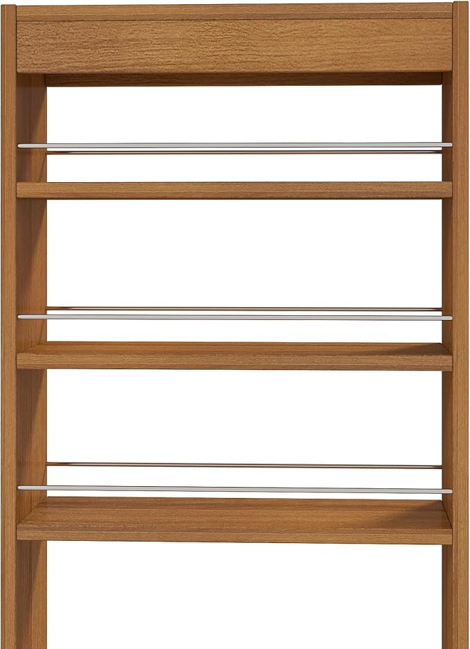 7-Tier Slim Pull-Out Storage Cart with Wheels – Multi-Functional Mobile Organizer, 7 Open Shelves + Top, Adjustable Height, Protection Bars, Perfect for Kitchen, Living Room & Narrow Spaces (Oak)