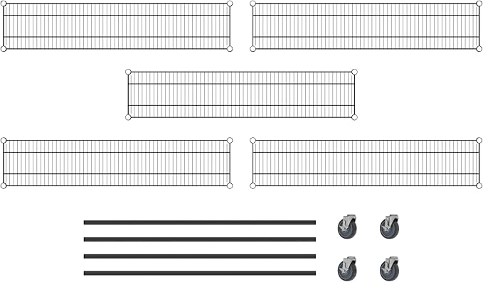 Commercial NSF Listed Black Epoxy Mobile Wire Shelving Kit 12" x 54" x 60", with 5 Shelves Perfect for Warehouse, Walk-in Refrigerator, Freezer, Grocery Store, Restaurant, Dishroom