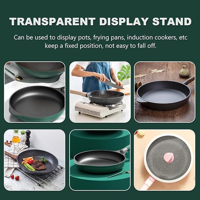 VANZACK Acrylic Pot Rack and Frying Pan Display Stand Cooking Pan Organizer for Induction Cooker Kitchen Storage and Retail Showcase