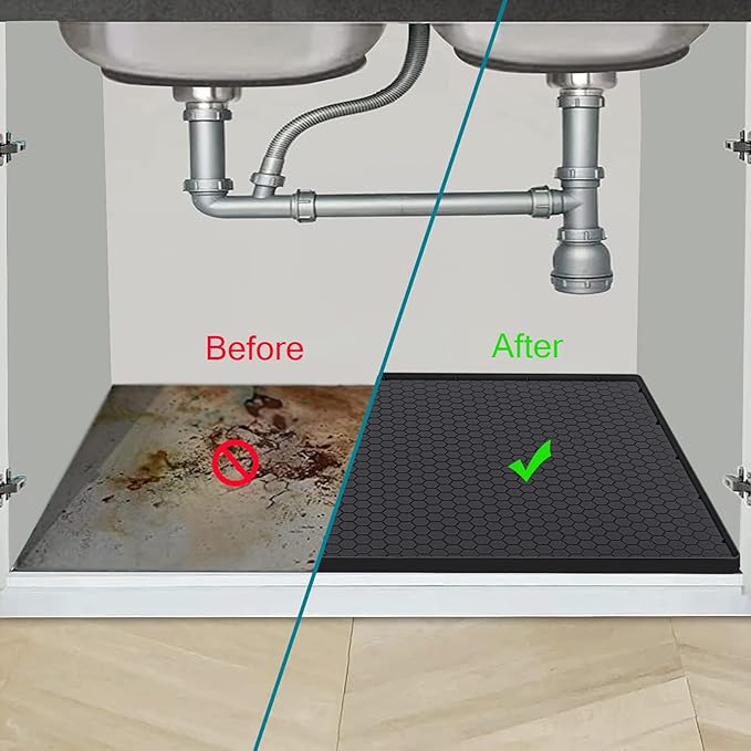 Jacooxi Under Sink Mat 31 x 19, Silicone Under Sink Liner for Kitchen Waterproof Bathroom Cabinet Mat, Black