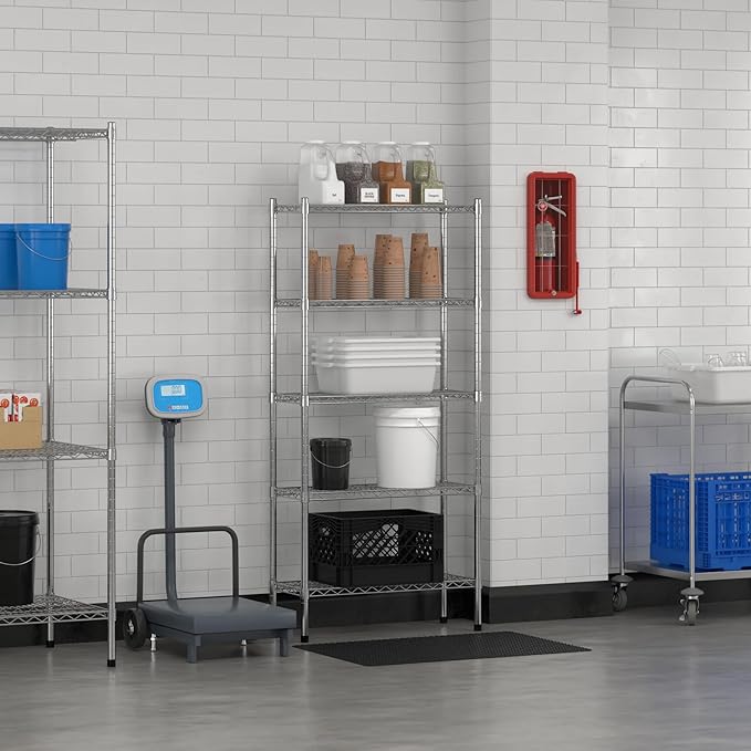 Commercial NSF Listed Chrome Stationary Wire Shelving Kit 12" x 30" x 64", with 5 Shelves Perfect for Warehouse, Walk-in Refrigerator, Freezer, Grocery Store, Restaurant, Dishroom