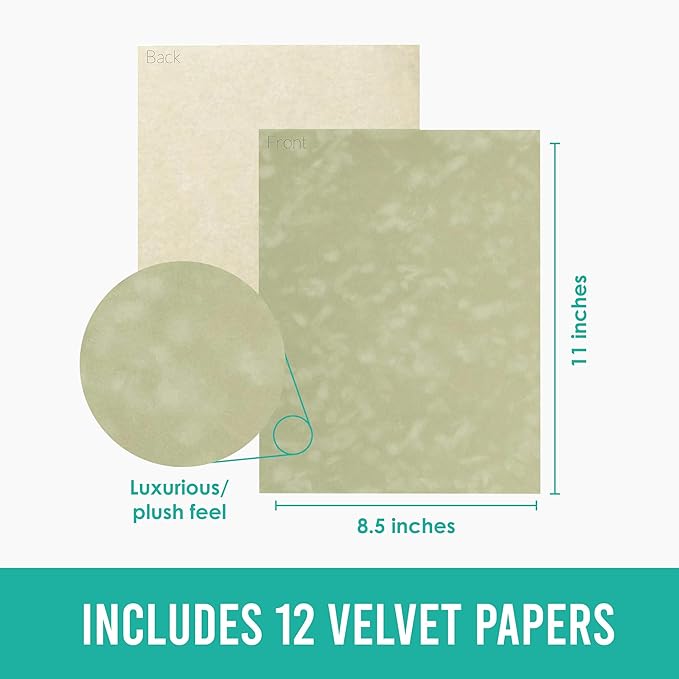 S.E.I Asparagus Velvet Paper, Felt Fabric For Drawer and Jewelry Box Liner, 8.5" x 11" - 12 Sheets