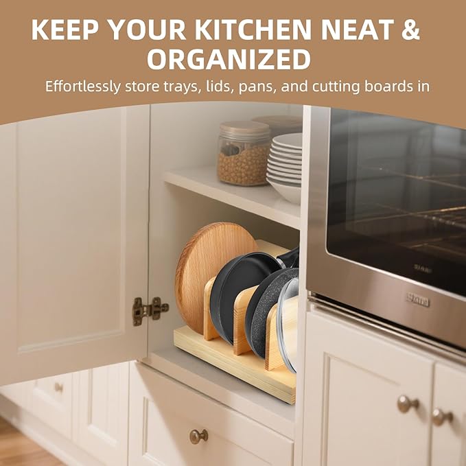 Tray Dividers for Kitchen Cabinets, Cabinet Dividers with Sloped Design for Round Plates, Sheet Pan Organizer for Cutting Boards, Lids, Bakeware, Fits Most Cabinets