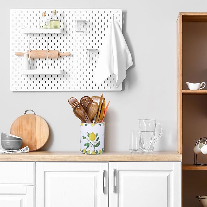 Kitchen Decorations Utensil Holder Acrylic Utensil Crock 6.3 Inch Spoon Kitchen Organizer for Countertop Coffee Spoon Holder Jar for Cooking Tools (Lemon)