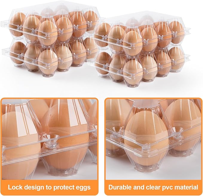 AYAYGD 100 Pack Plastic Egg Cartons Cheap Bulk,1 Dozen Clear Empty Egg Cartons for Chicken Eggs 3x4 Grids,Reusable Egg Carton for Family, Chicken Farm, Markets Display