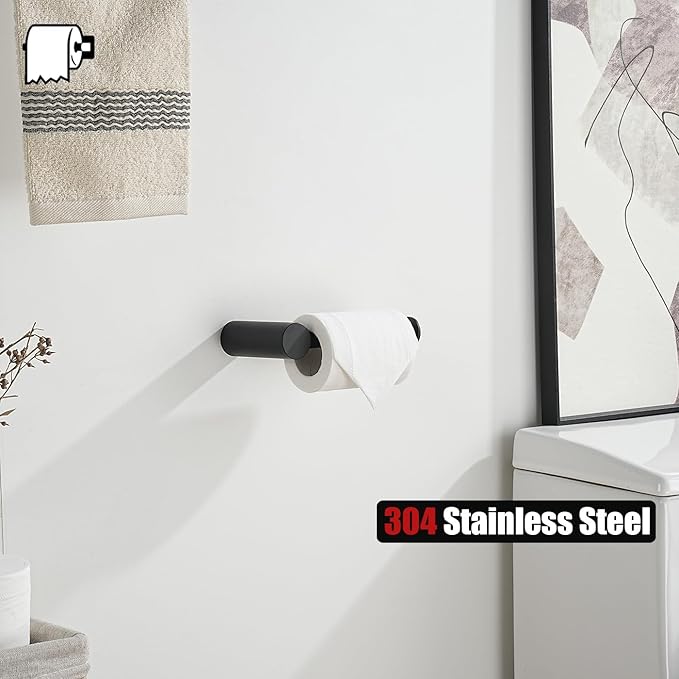 JQK Black Toilet Paper Holder, 5 Inch 304 Stainless Steel Thick 0.8mm Tissue Paper Dispenser, Matte Black Wall Mount, TPH600-PB