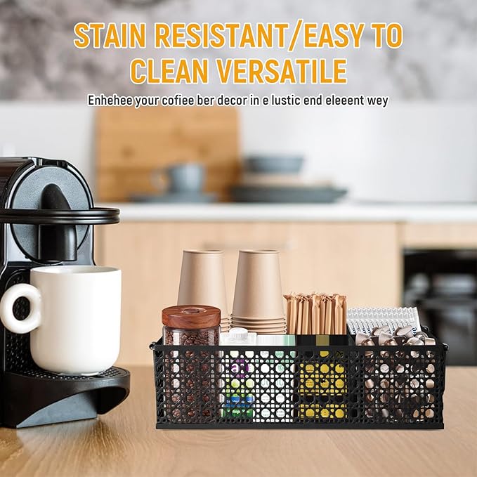 Coffee Bar Organizer, Metal Countertop Station With Handles, Coffee Pods Holder, Tea Condiment Organizer, Mesh Black